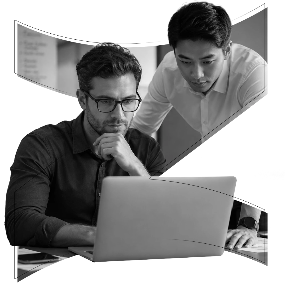 Two Zemba Inc. team members reviewing performance data together